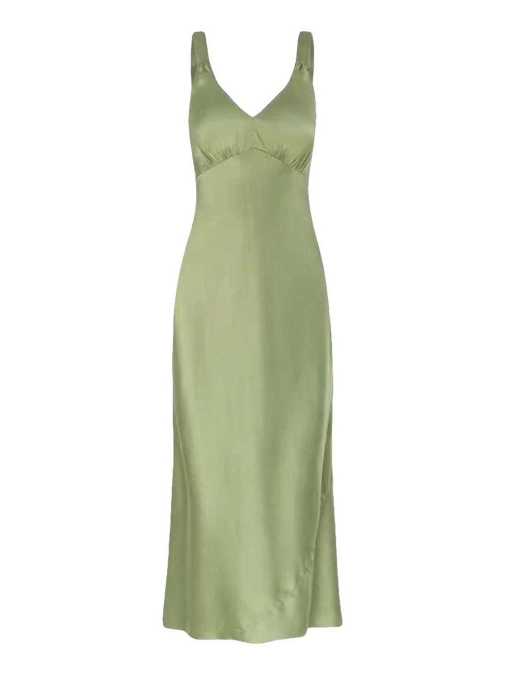 Reformation Daytona 100% Silk Midi Dress Artichoke Green V-Neck - Picture 3 of 10